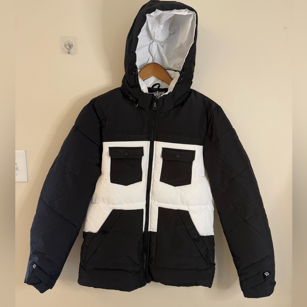 V.I.P. Collection hoodie winter puffer coat black white removable hood Size LG